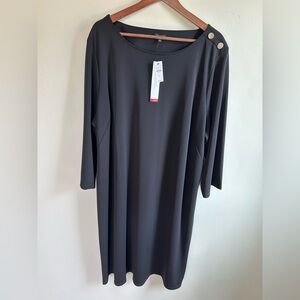 Talbots Dress Womens 3X NWT $149 Black Knit Jersey Midi 3/4 Sleeve Stretch Flowy